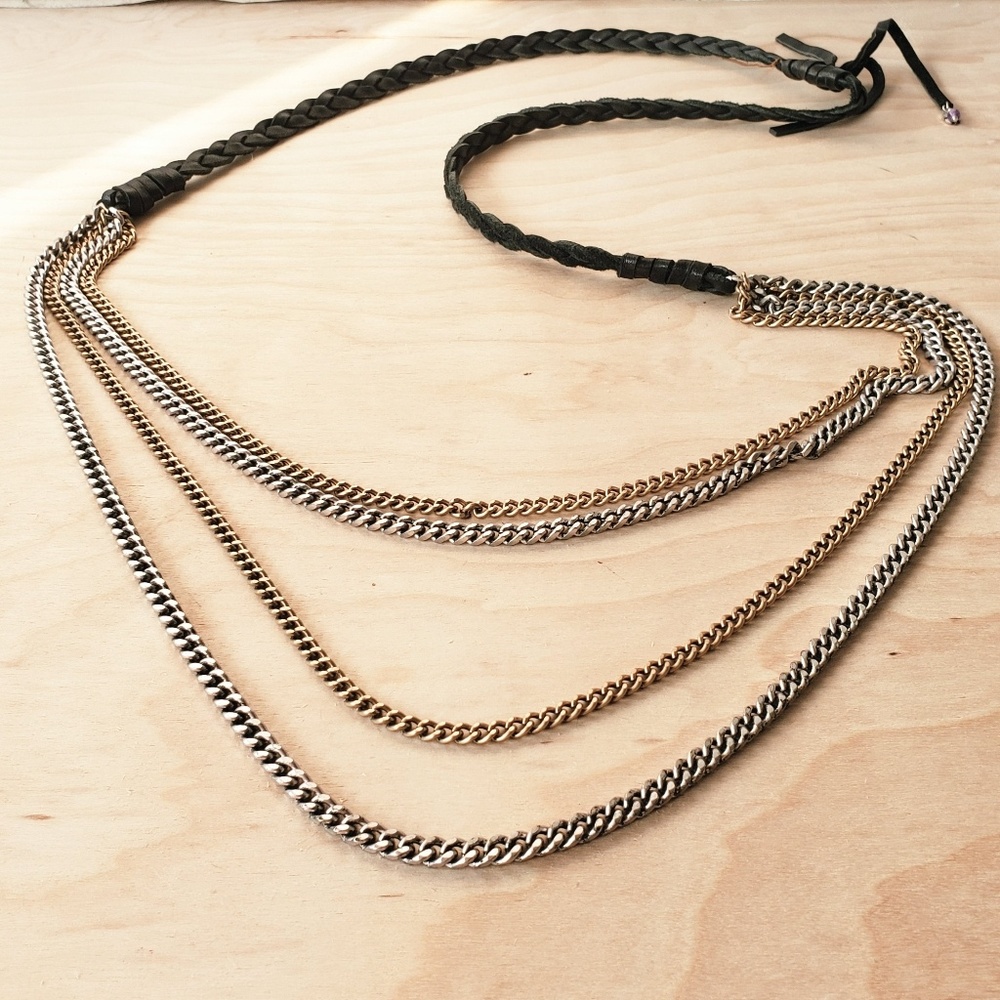 Lucky Brand Long Chain and Leather Necklace